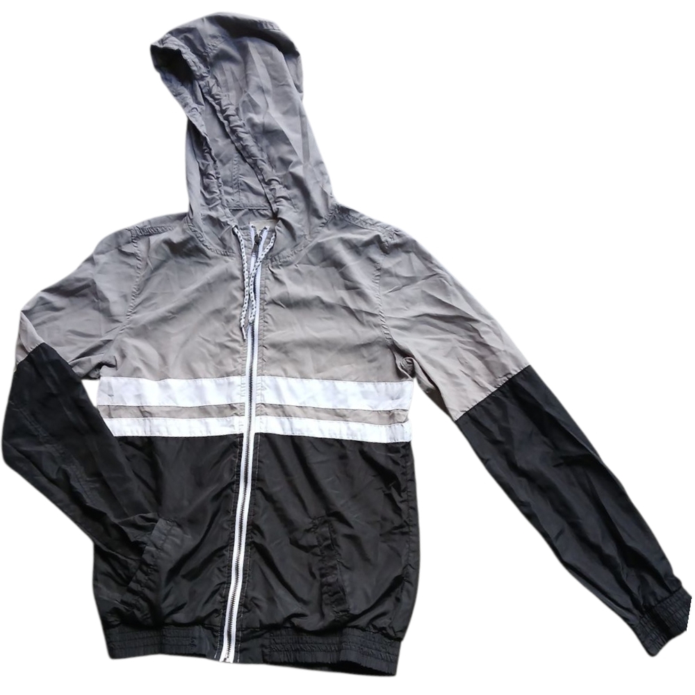 Zine Clothing Black and Gray Hooded‎ Windbreaker